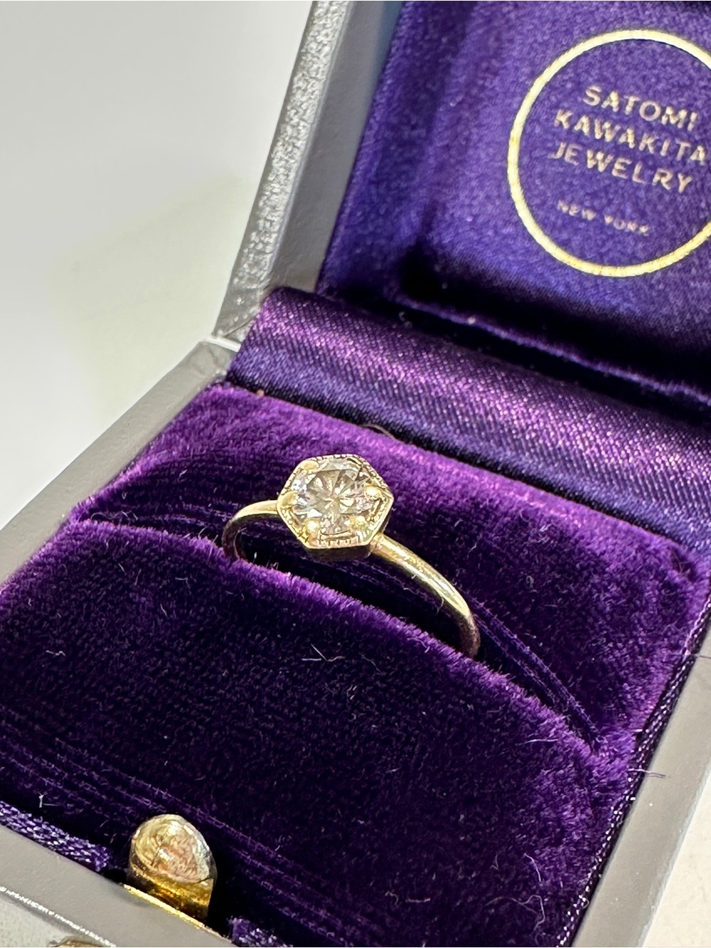 Satomi Kawakita Gold Signature Hexagon Ring 0.33 Carat Brown Diamond Yellow Gold